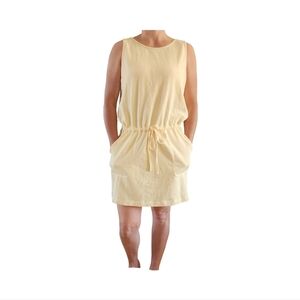 Butter Yellow Sleeveless Drawstring Dress 100% Cotton By LILLA P